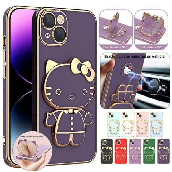 Cute Girly Kitty Stand Case Lens Cover For iPhone 14 Pro Max 13 12 11 XS XR 87+ - Picture 9 of 16